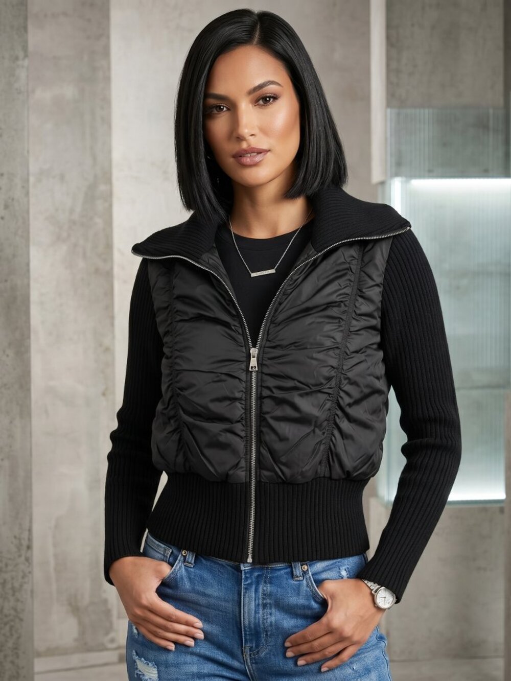 Guess Glenn Jet Black Bomber Varsity Jacket - M5BL47W1078 - X-Large